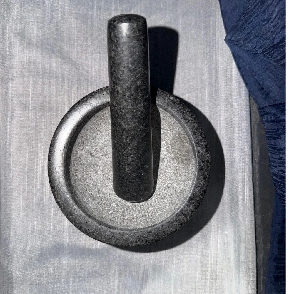 Waldwerk Mortar &‎ Pestle Set Medium, Dark Gray Granite With Wood Base